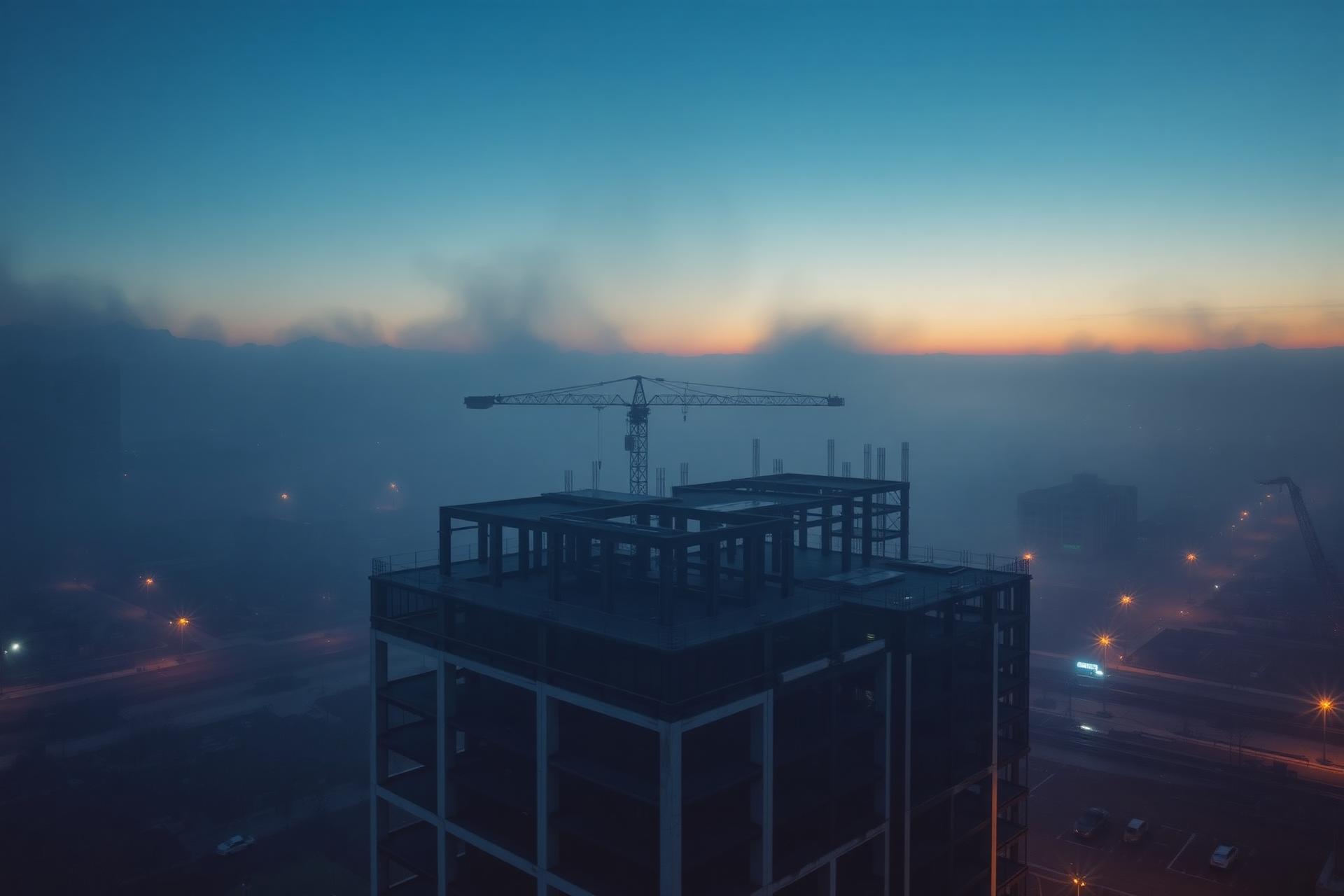 Modern construction site at dusk